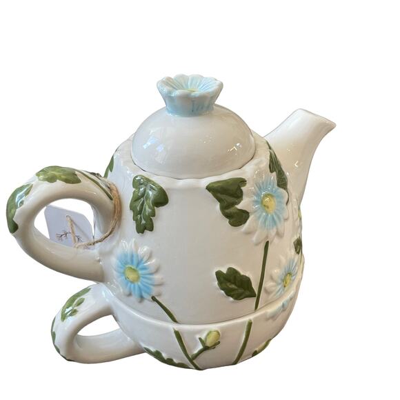 Connections 3 pc Hand Painted Spring Floral Ceramic Tea Pot & Cup For One NEW - Picture 11 of 12